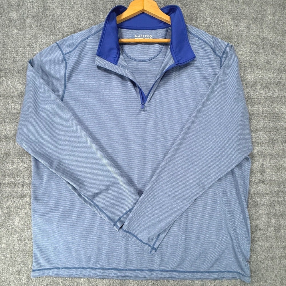 MAELREG Performance Quarter Zip Pullover Men's 3XL Blue Stripe Golf Stretch